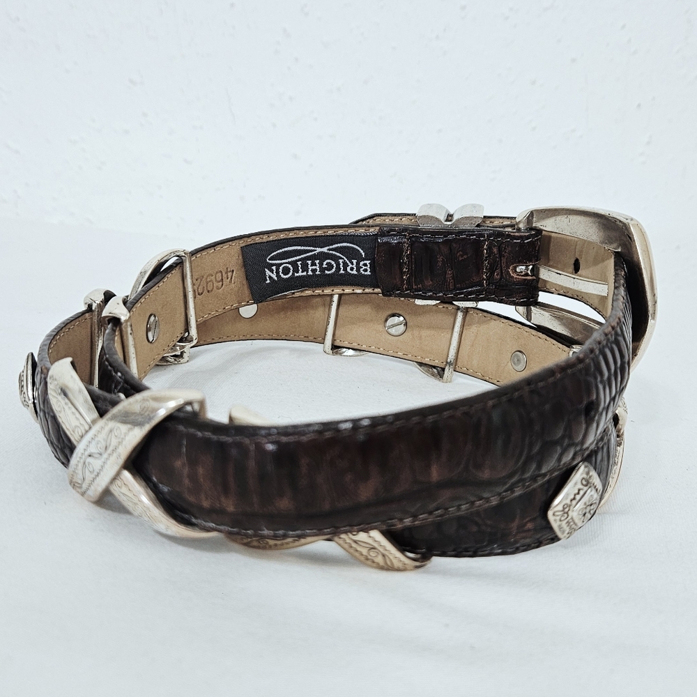 Brighton Rich Brown Leather Belt with Silver Details - Picture 4 of 10